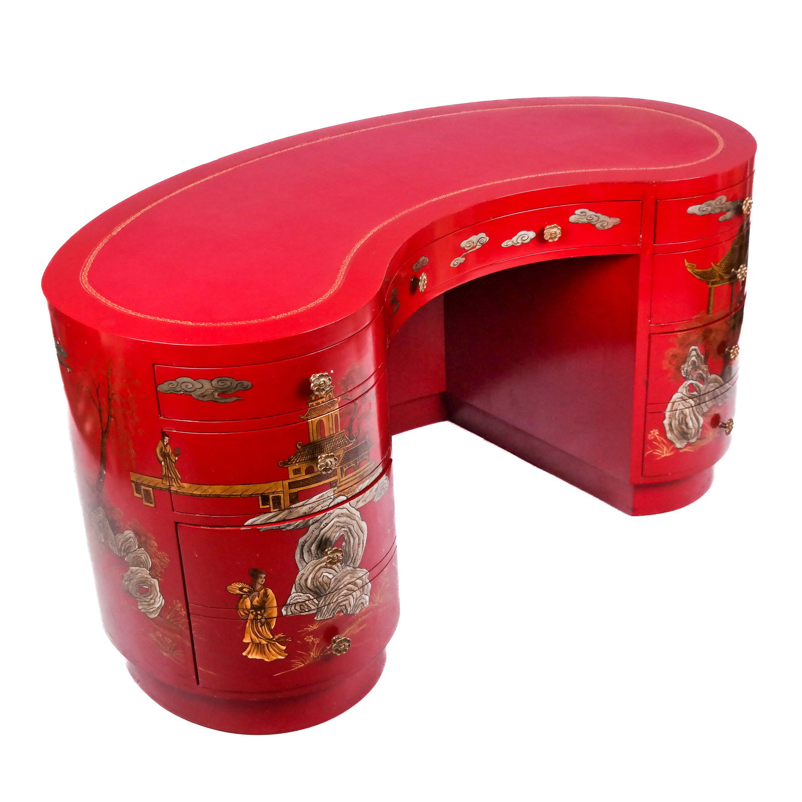 Red Chinoiserie Lacquered Executive Desk (1 of 15)