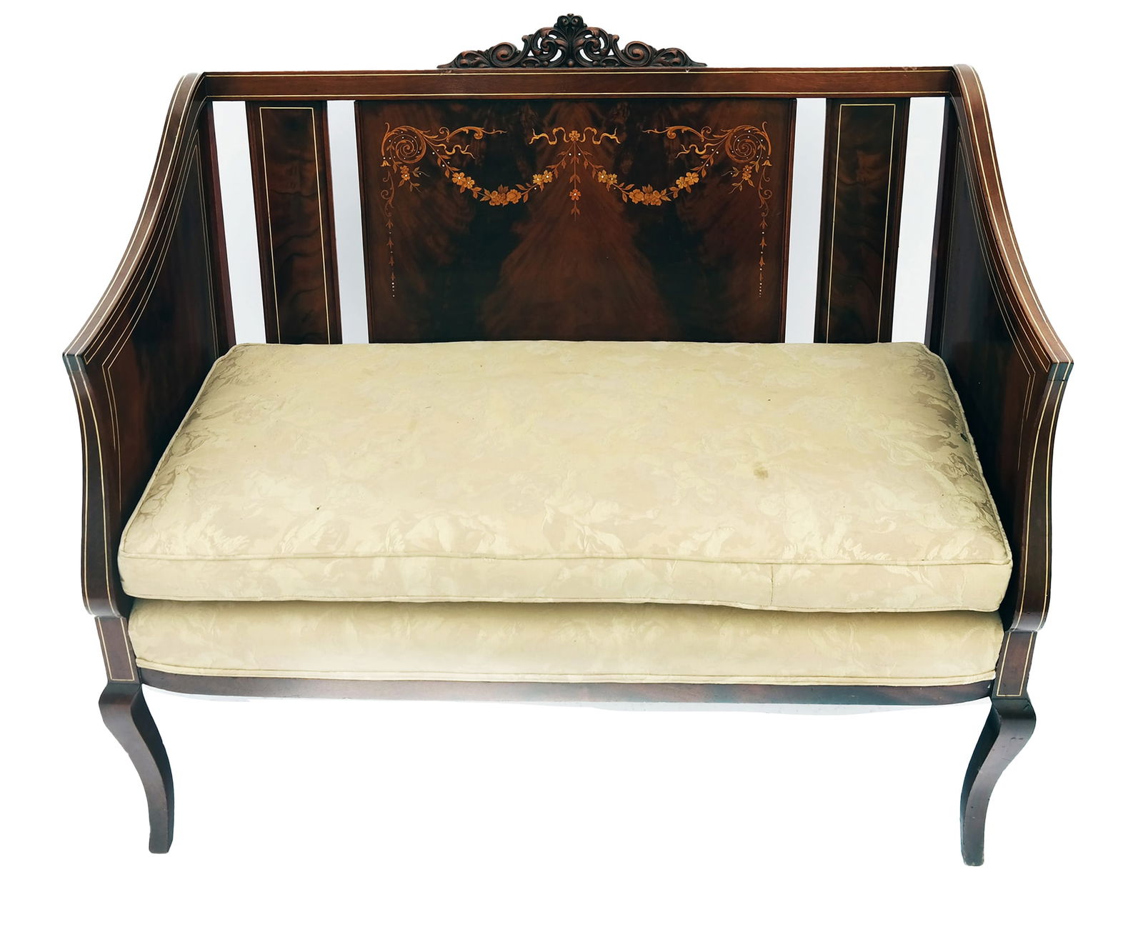 Edwardian-Style Mahogany Inlaid Settee (1 of 9)