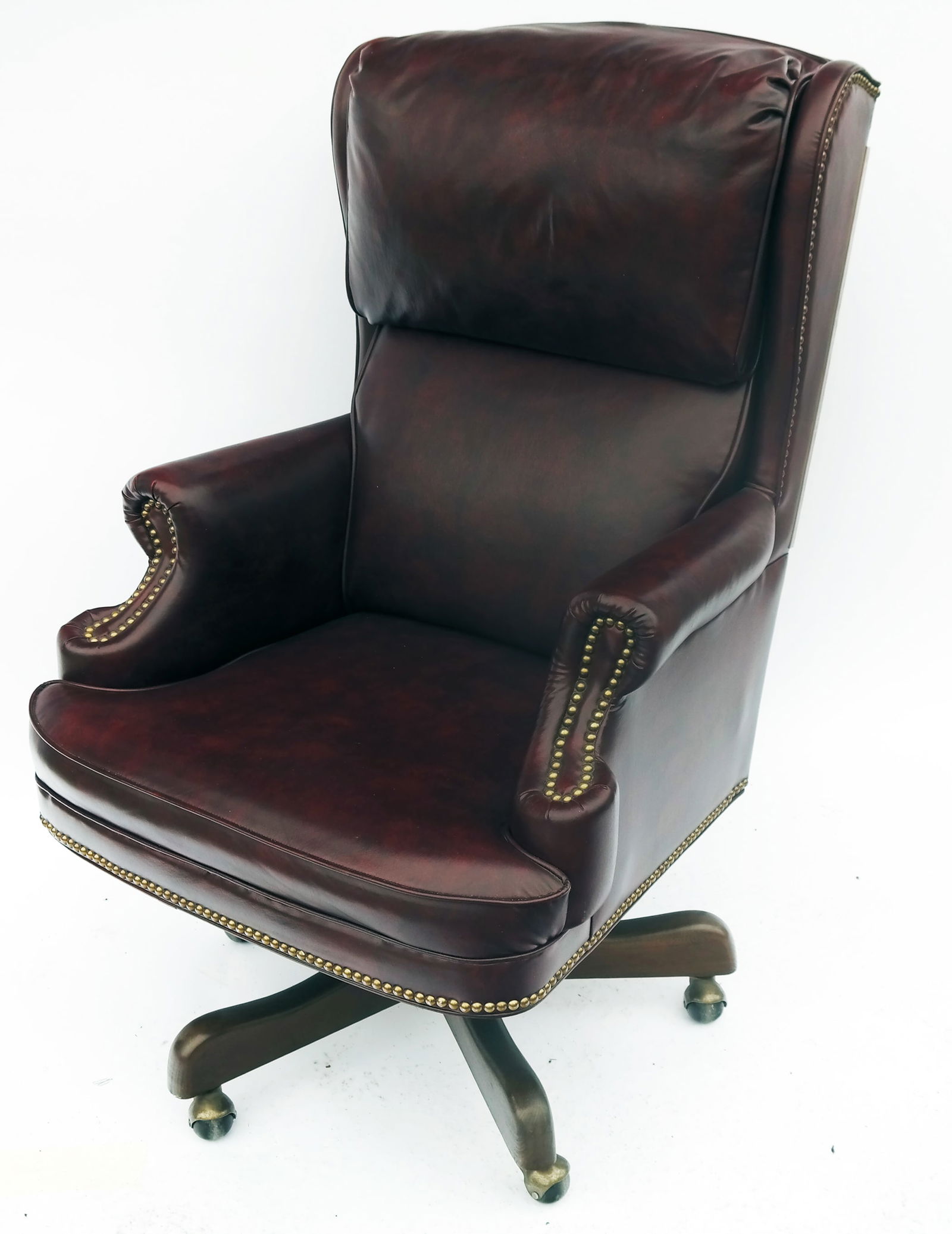 Leather & Brass Trim Swivel Office Chair (1 of 8)