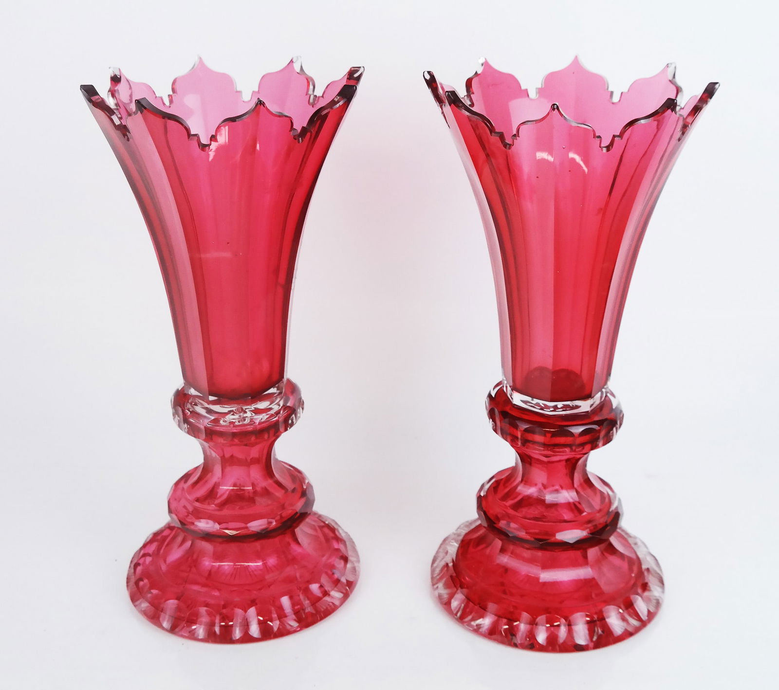 Two Pink Glass Vases with Scalloped Rims (1 of 9)