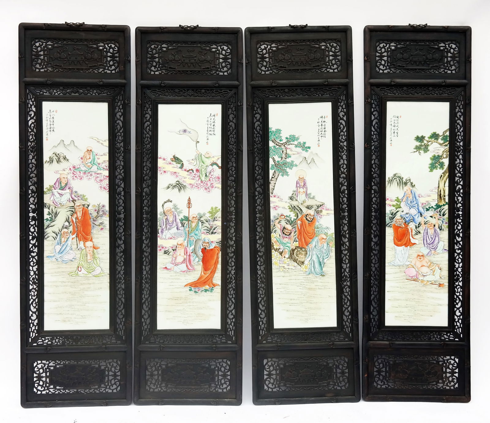 Four Large Chinese Porcelain & Wood Panels (1 of 20)