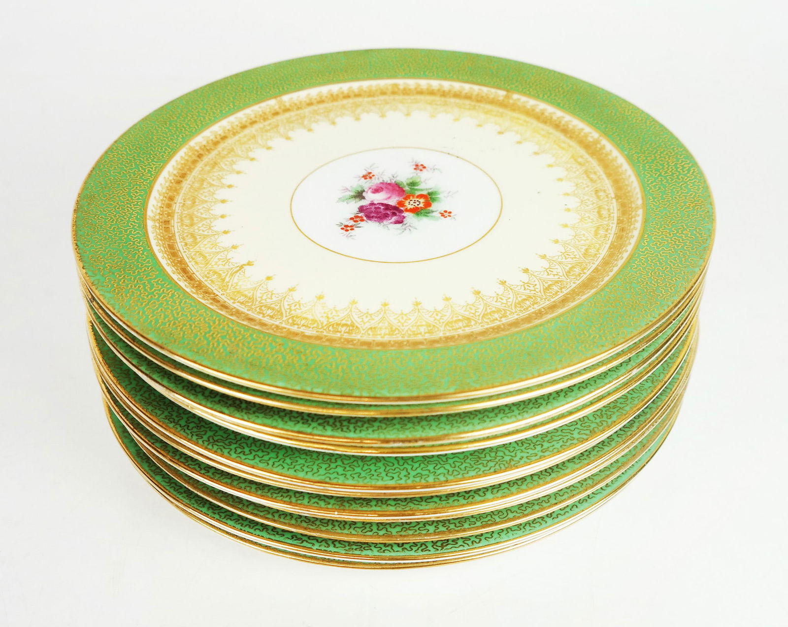 Set of 11 English Green Border Lunch Plates (1 of 8)