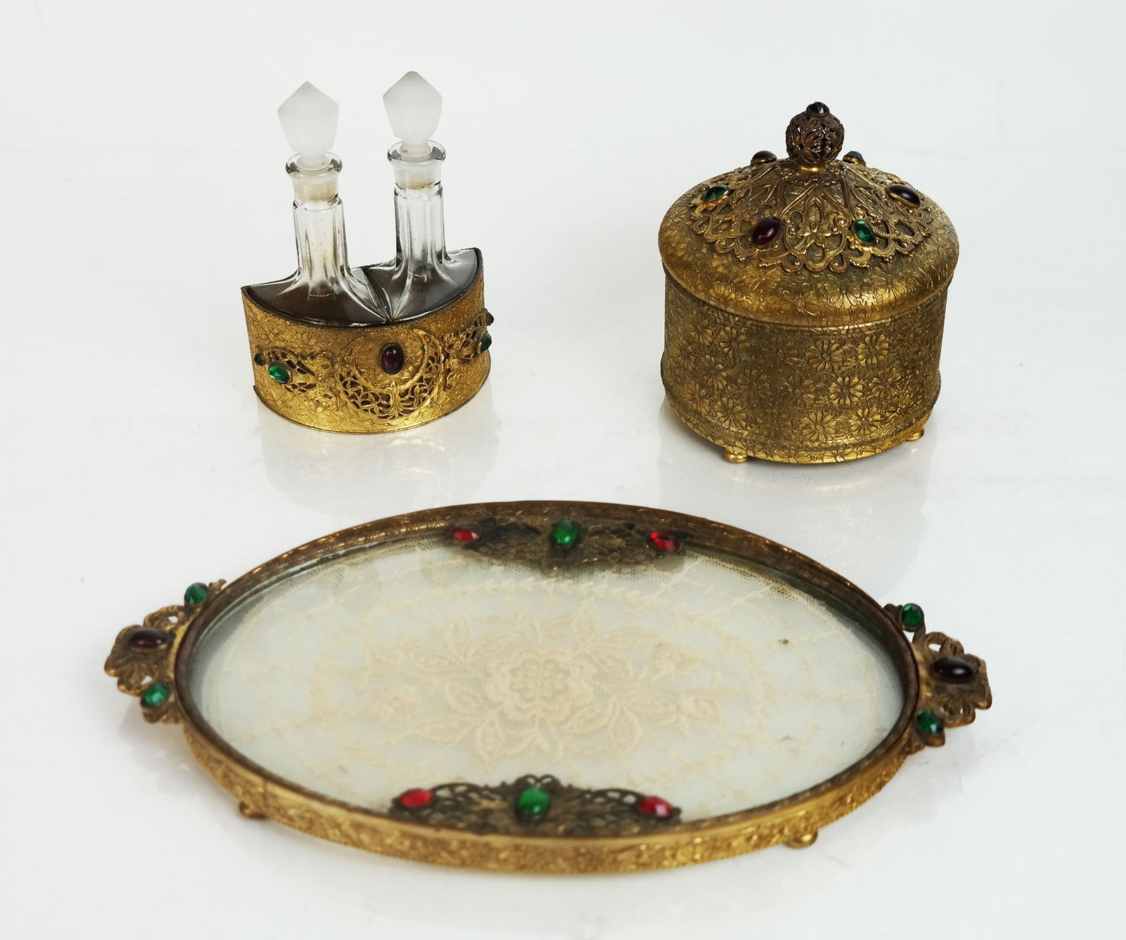 3-Pc. Gilt Metal Dresser Set (1 of 10)
