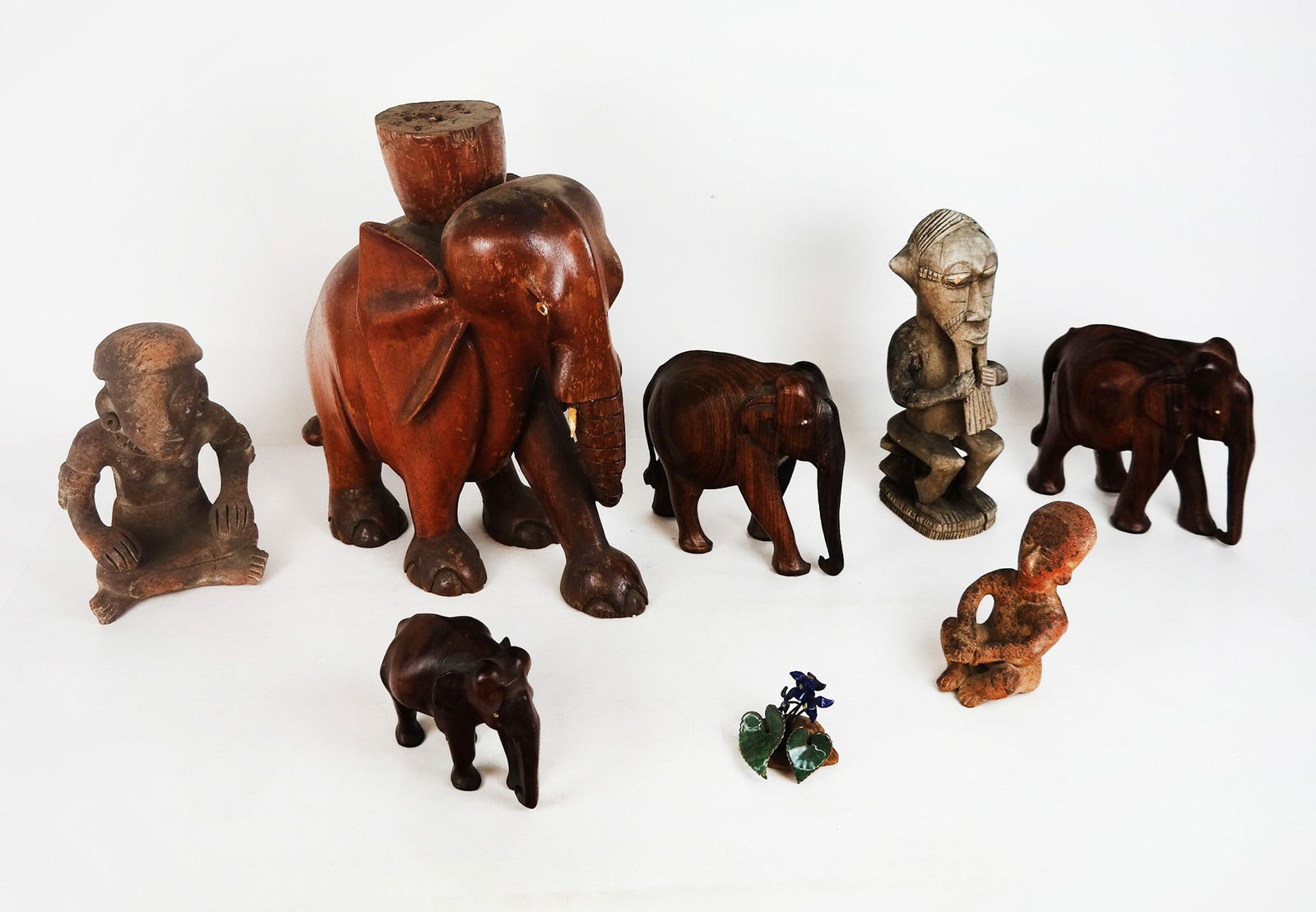 Assembled Group of 8 Carved Wood & Stone Items (1 of 10)