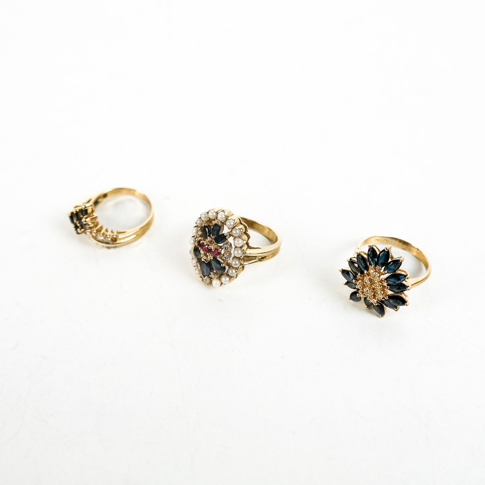 Three 14K Gold, Sapphire & Diamond Cocktail Rings (1 of 5)