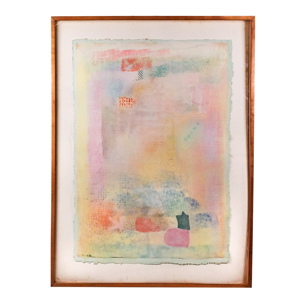 Robert NATKIN: Abstract on Handmade Rag Paper: Robert Natkin (American, 1930-2010). Large work on handmade rag paper. Signed, lower left. Framed in box frame under Plexiglass. [Image: 24 x 48 inches; frame: 58 x 44 x 3 inches]. Located at 130. Not