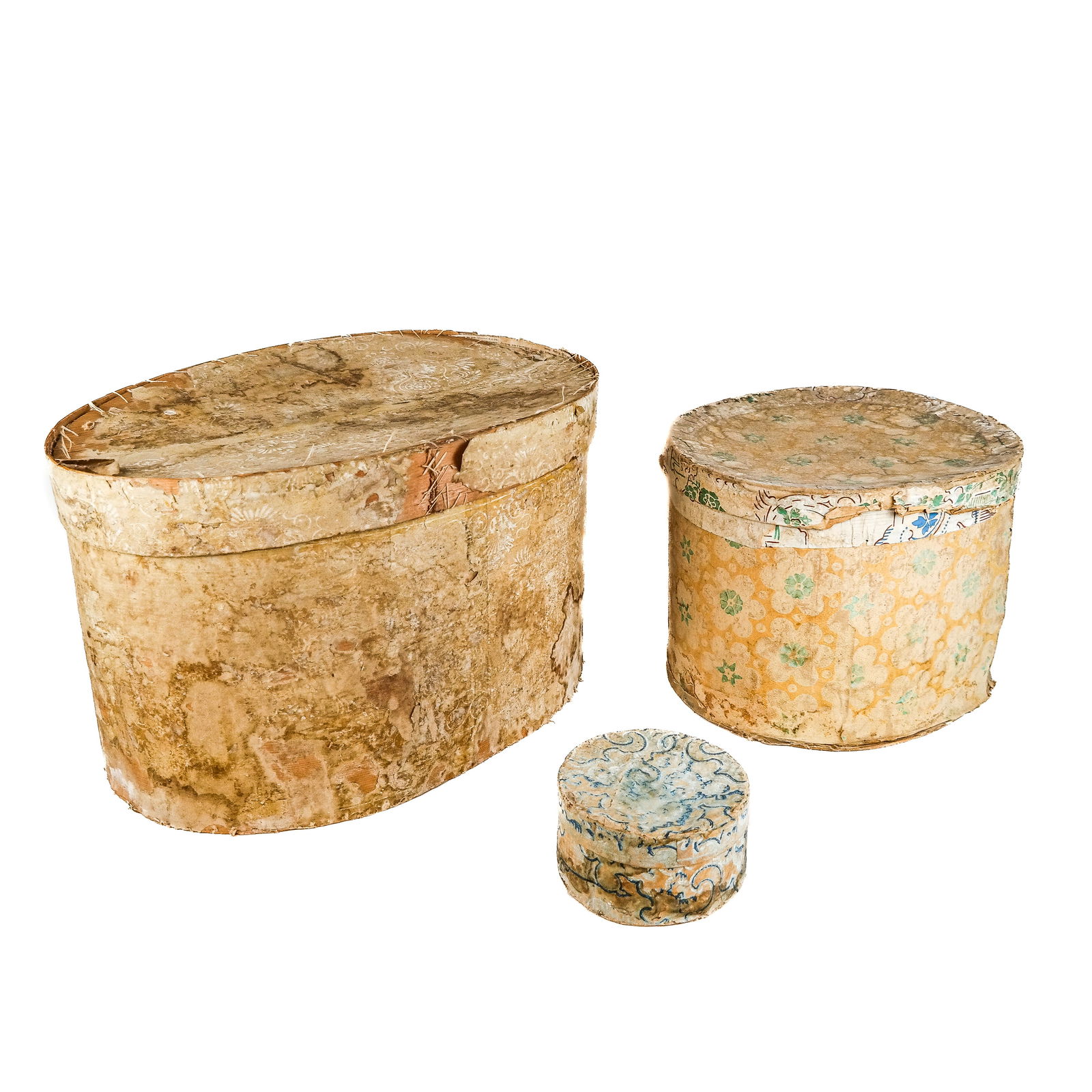 Three Antique Wallpaper-Clad Storage Boxes (1 of 11)