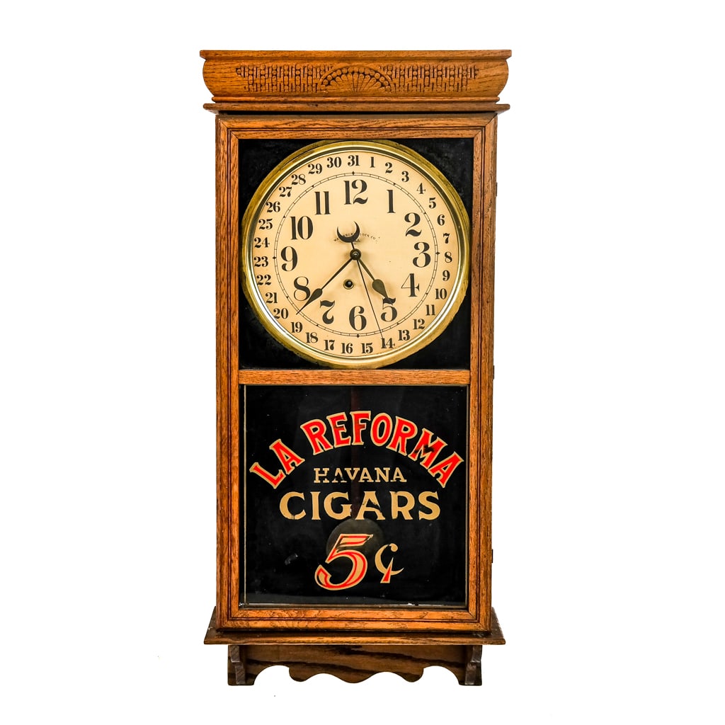 Antique Oak and Eglomise Wall Clock (1 of 8)