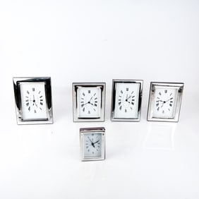 Group of Silver Laminated Table Clocks