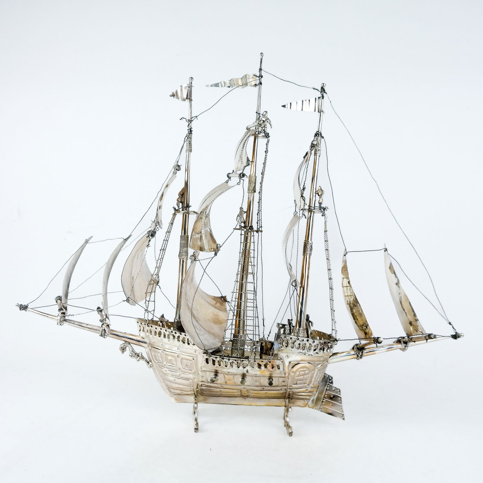 Three Masted Silverplated Warship Model (1 of 12)