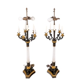 Pair of Empire Style Crystal & Bronze Candelabra