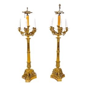 Pair of Empire-Style Bronze Candelabra Lamps