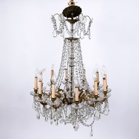 Fine Crystal and Bronze Chandelier