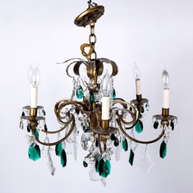 Six-Light Bronze & Crystal Chandelier