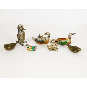 Group of Silverplate & Enamel Ducks & Doves