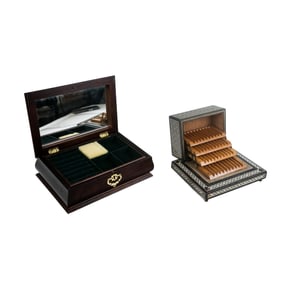 Syrian Inlaid Rosewood Music Box & Another