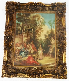 Gilt Framed Oil on Canvas Garden Party