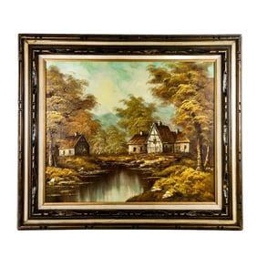 Robert MOORE: Village/River Scene - Oil Painting