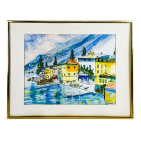 Village/Harbor Scene - Watercolor Painting