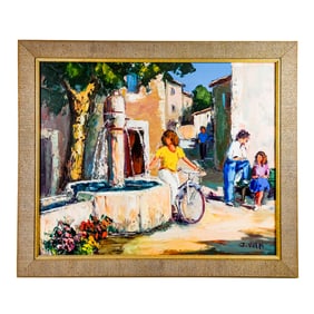 Jacques VOLPI: Figures in Village - Oil Painting