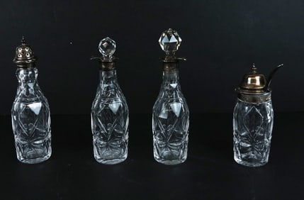 4 English Silver-Mounted Condiment Holders
