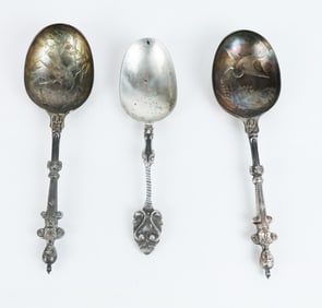 3 Silver Apostle-Style Spoons