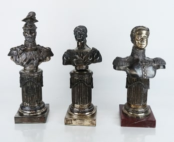 Set of 3 Russian Silver Busts on Plinths