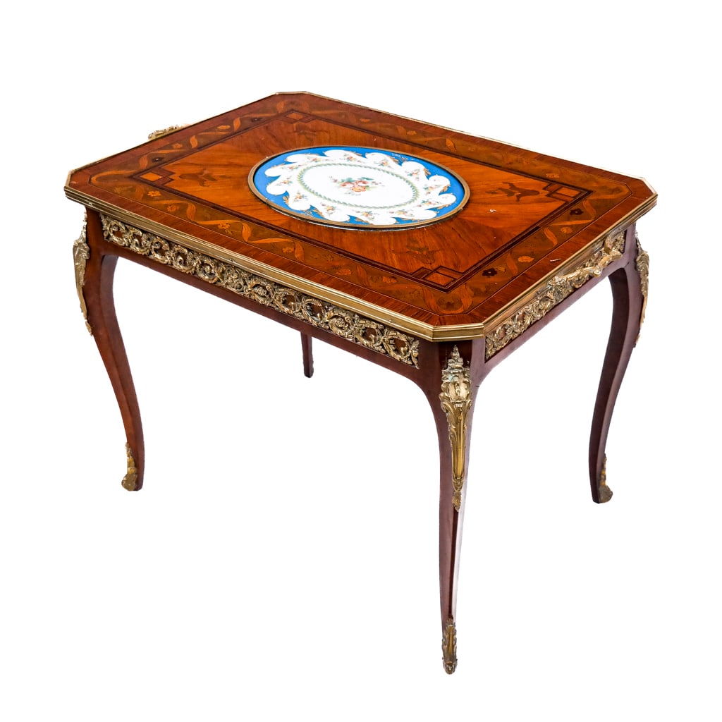 Louis XV-Style Satinwood & Porcelain Tea Table (1 of 7)