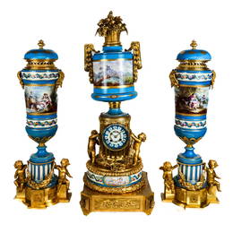 Louis XVI-Style Gilt Bronze & Porcelain Garniture