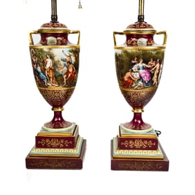 Royal Vienna-Style Porcelain Urn Lamps, Pair