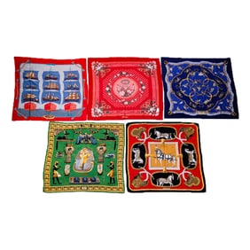 Group of 5 Vintage Hermes Paris Silk Scarves