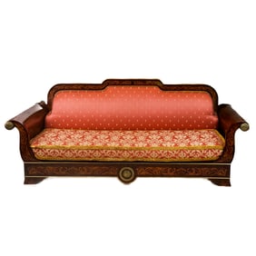 Russian Neoclassical Inlaid Walnut Sofa
