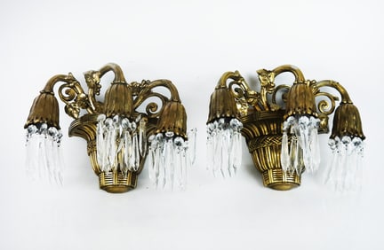 Pair of Gilt Bronze and Glass Sconces