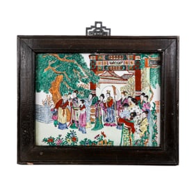 Chinese Famille Verte Porcelain Plaque