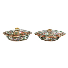Pair of Chinese Famille Rose Covered Dishes