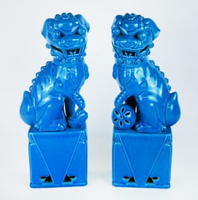Pair of Chinese Glazed Porcelain Temple Lions