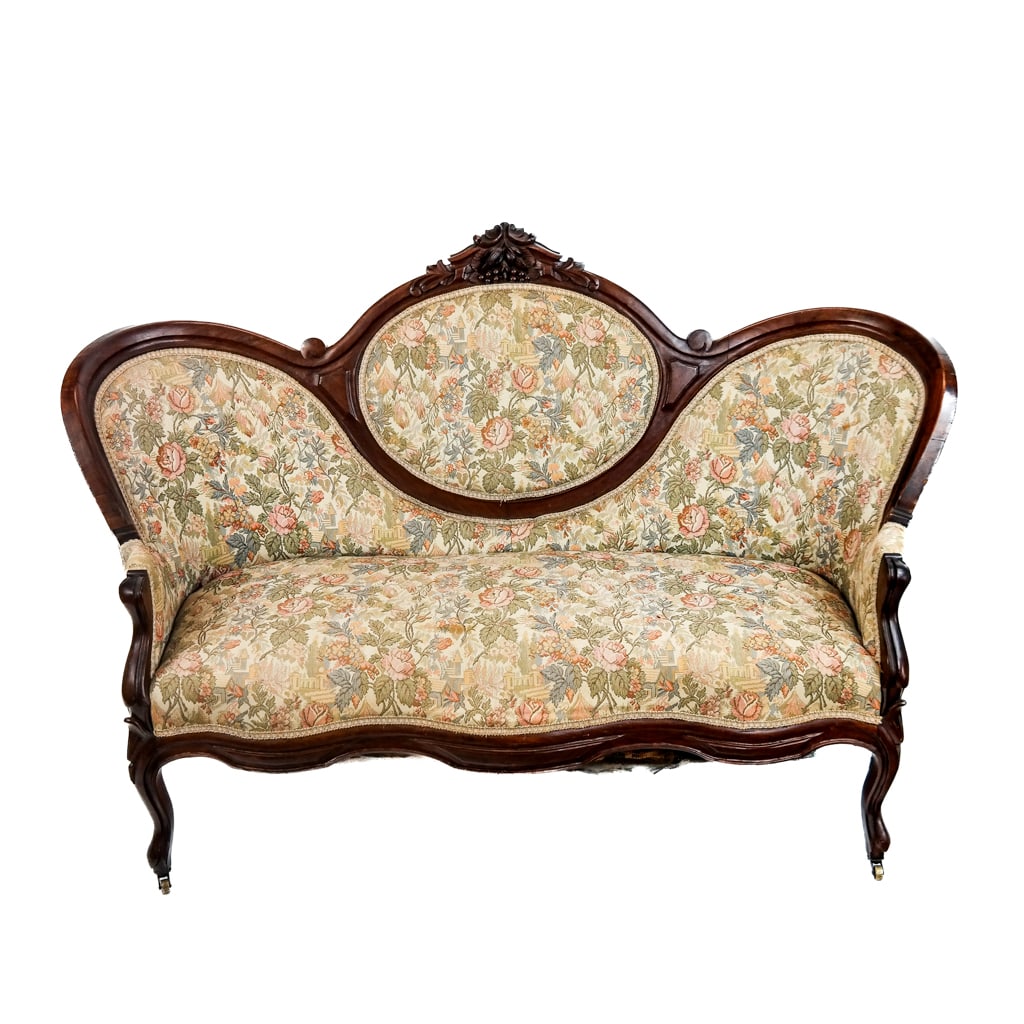 Victorian Carved & Upholstered Sofa (1 of 9)