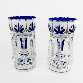 Pair of Clear-to-Blue Glass Lusters