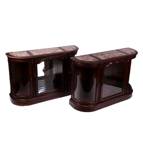 Pair of Neoclassical-Style Carved Mahogany Cabinets