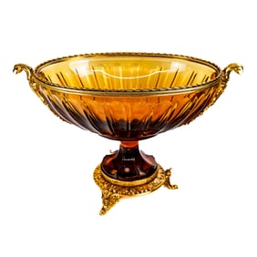 Italian Gilt Metal & Crystal Centerpiece Bowl