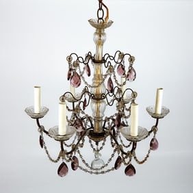 Antique Crystal and Bronze Petite Chandelier