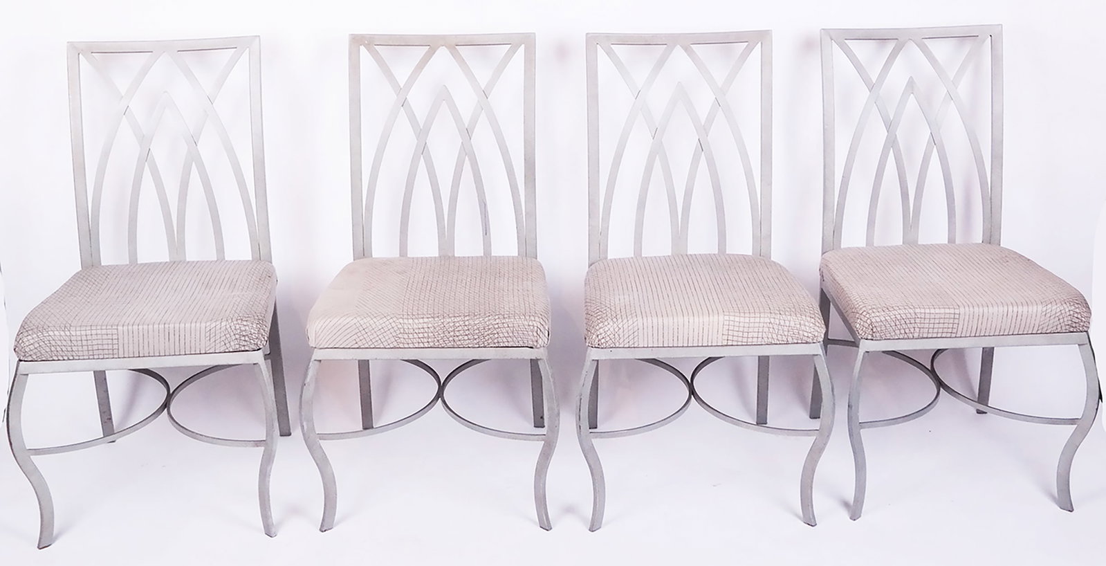 Set of Four Interlaced Zinc Side Chairs: Set of four interlaced Zinc side chairs. [38" H x 17" W x 18" D; 19 1/2" to seat].