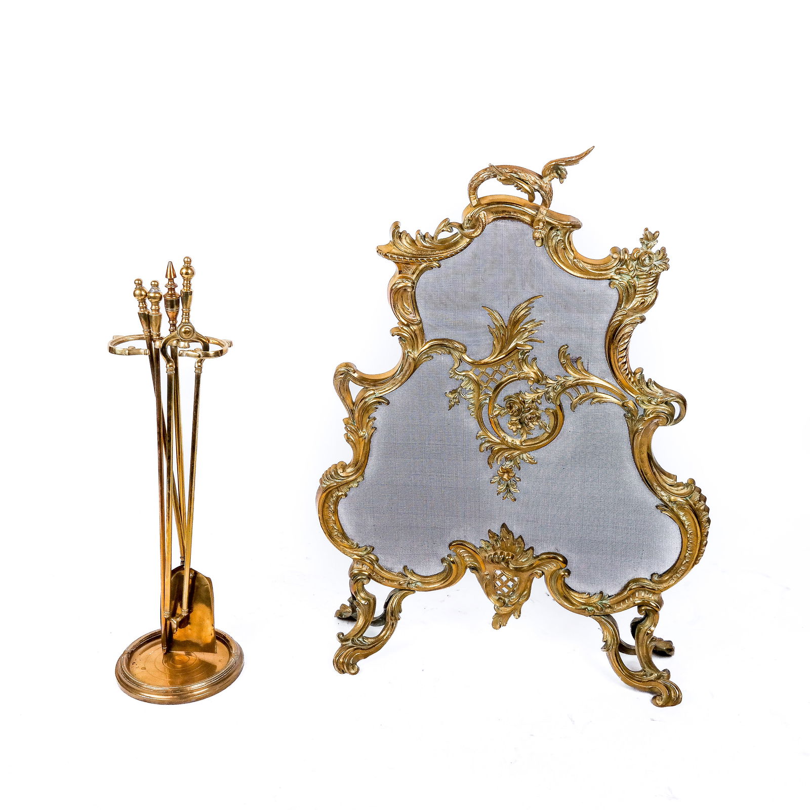19th C. French Gilt Bronze Fire Screen & Tools (1 of 7)