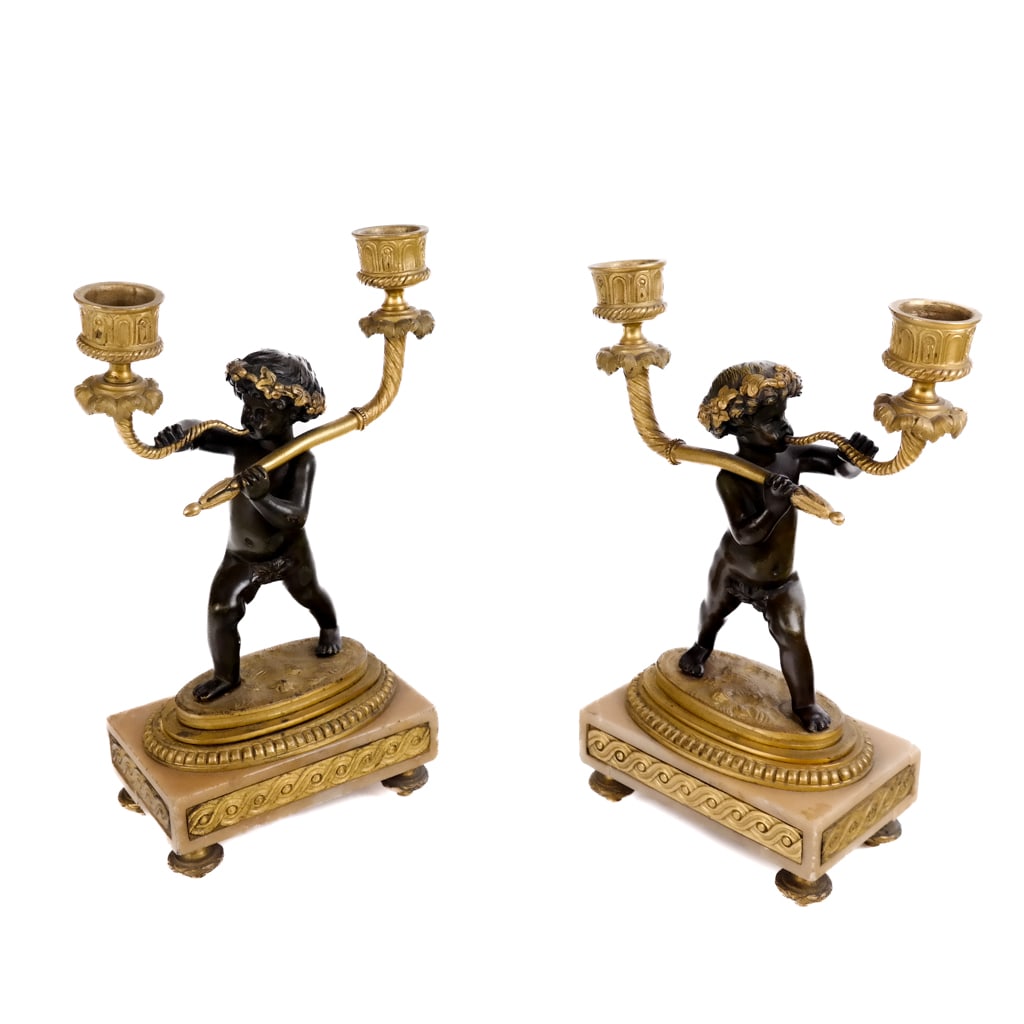 Louis XVI-Style Bronze and Marble Candlesticks (1 of 9)