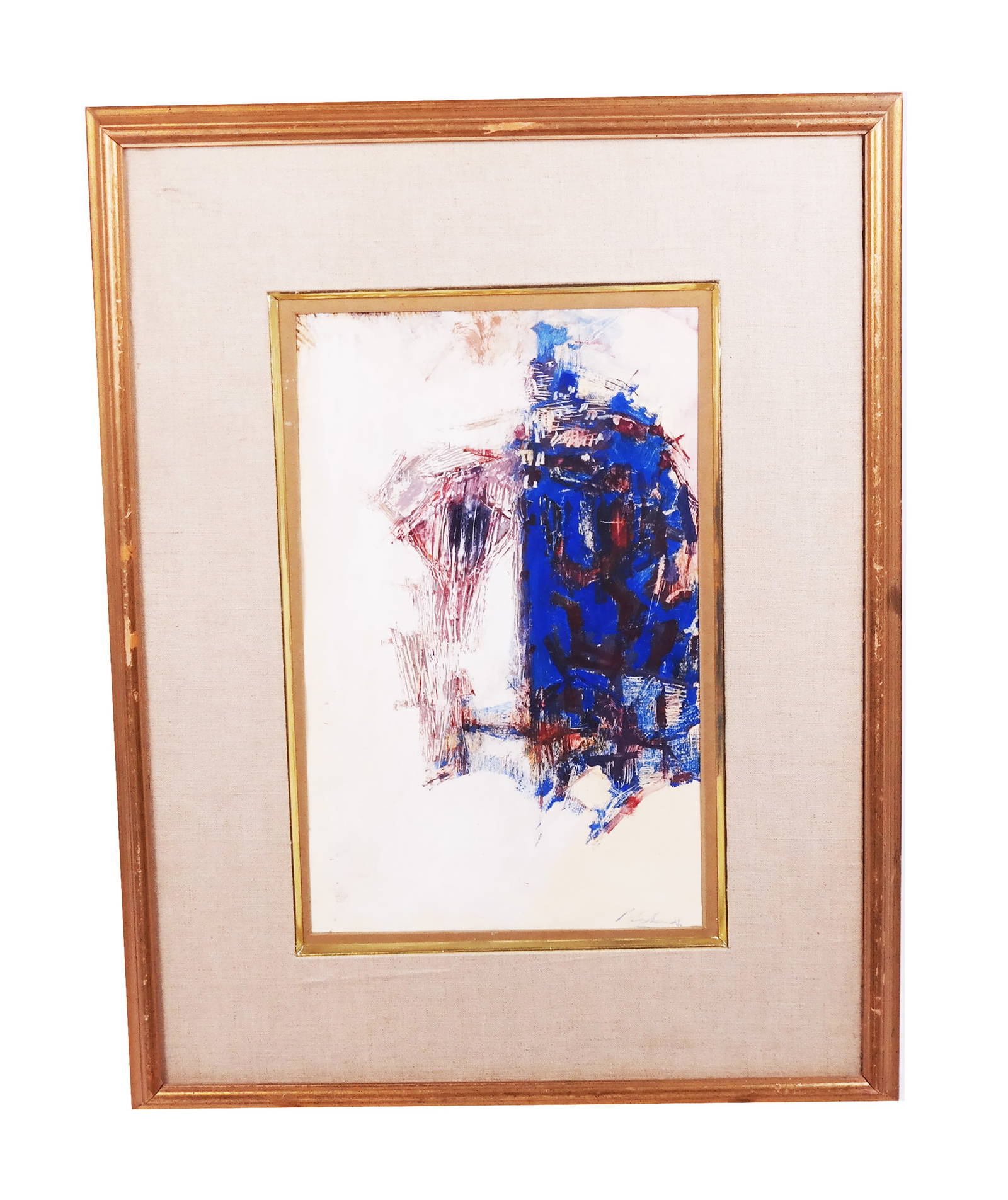 Abstract Blue And Brown Mixed Media Work Auction
