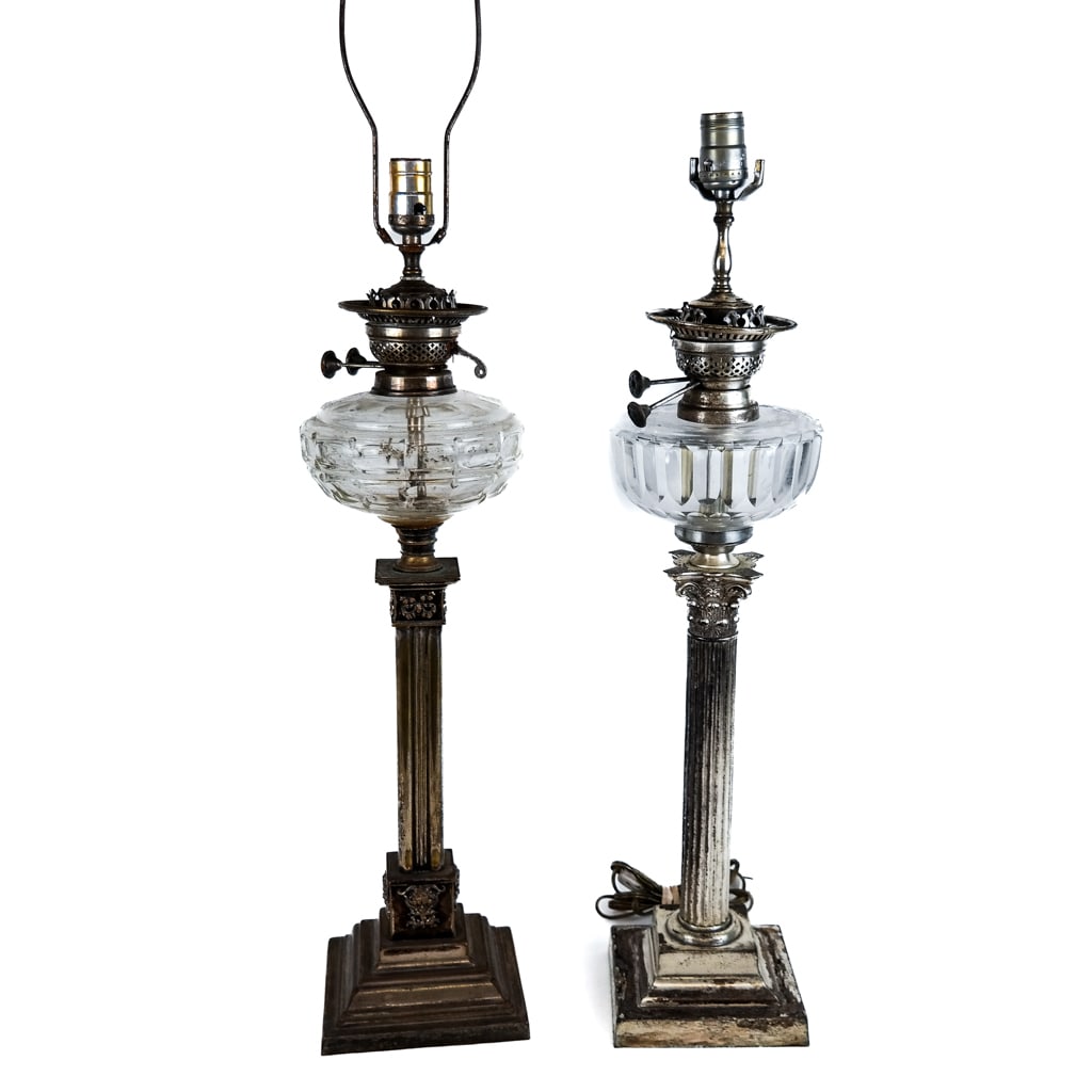 Two English Silver Plate Column Lamps (1 of 10)
