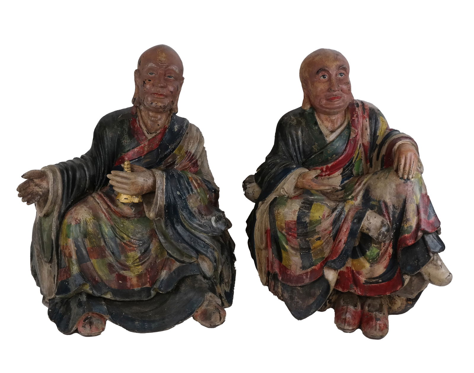 Pair of Chinese Polychrome Wood Figures (1 of 7)