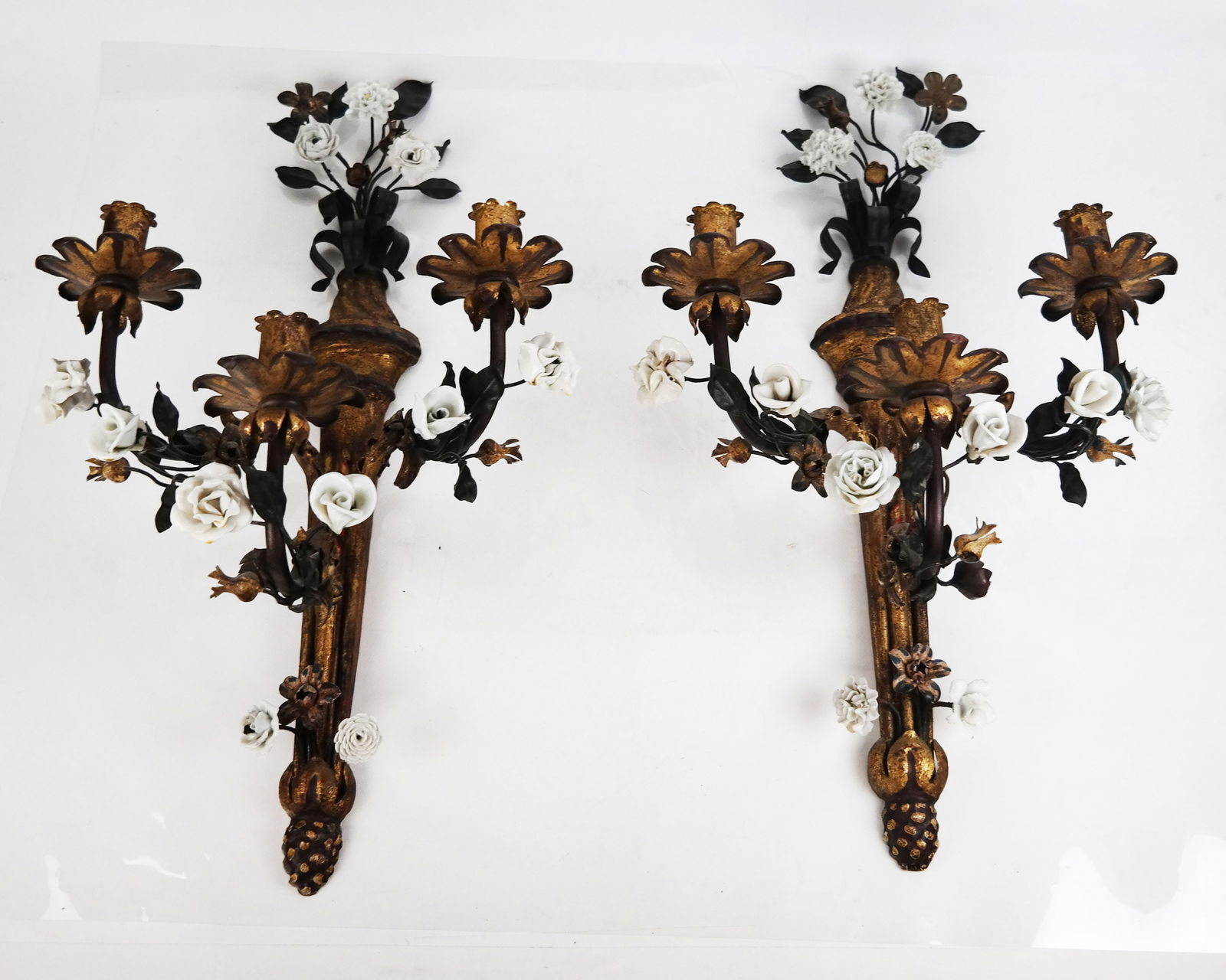 German Rococo-Style Gilt & Porcelain Sconces (1 of 15)