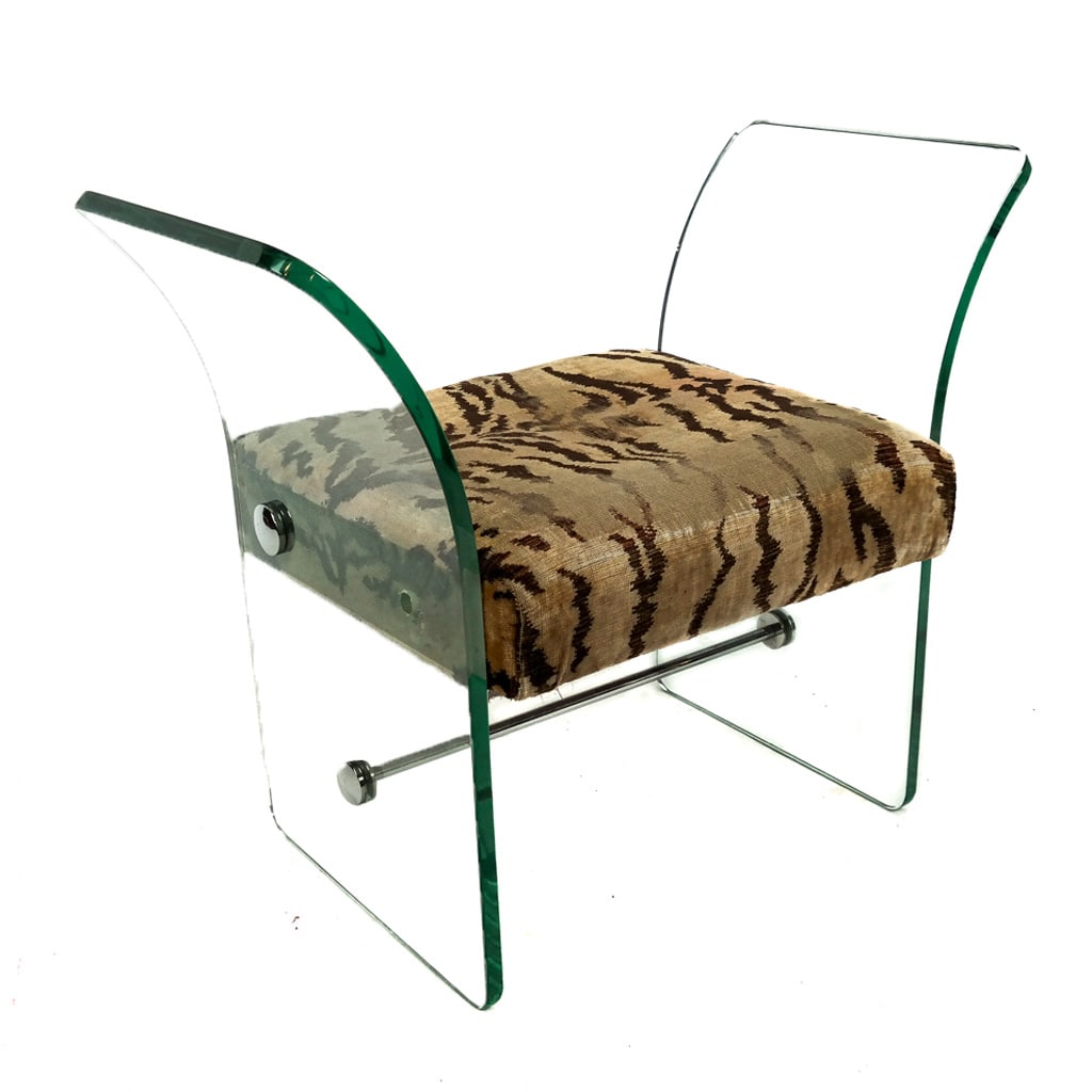 Attrib. to Karl Springer: Sculpted Glass Bench (1 of 8)