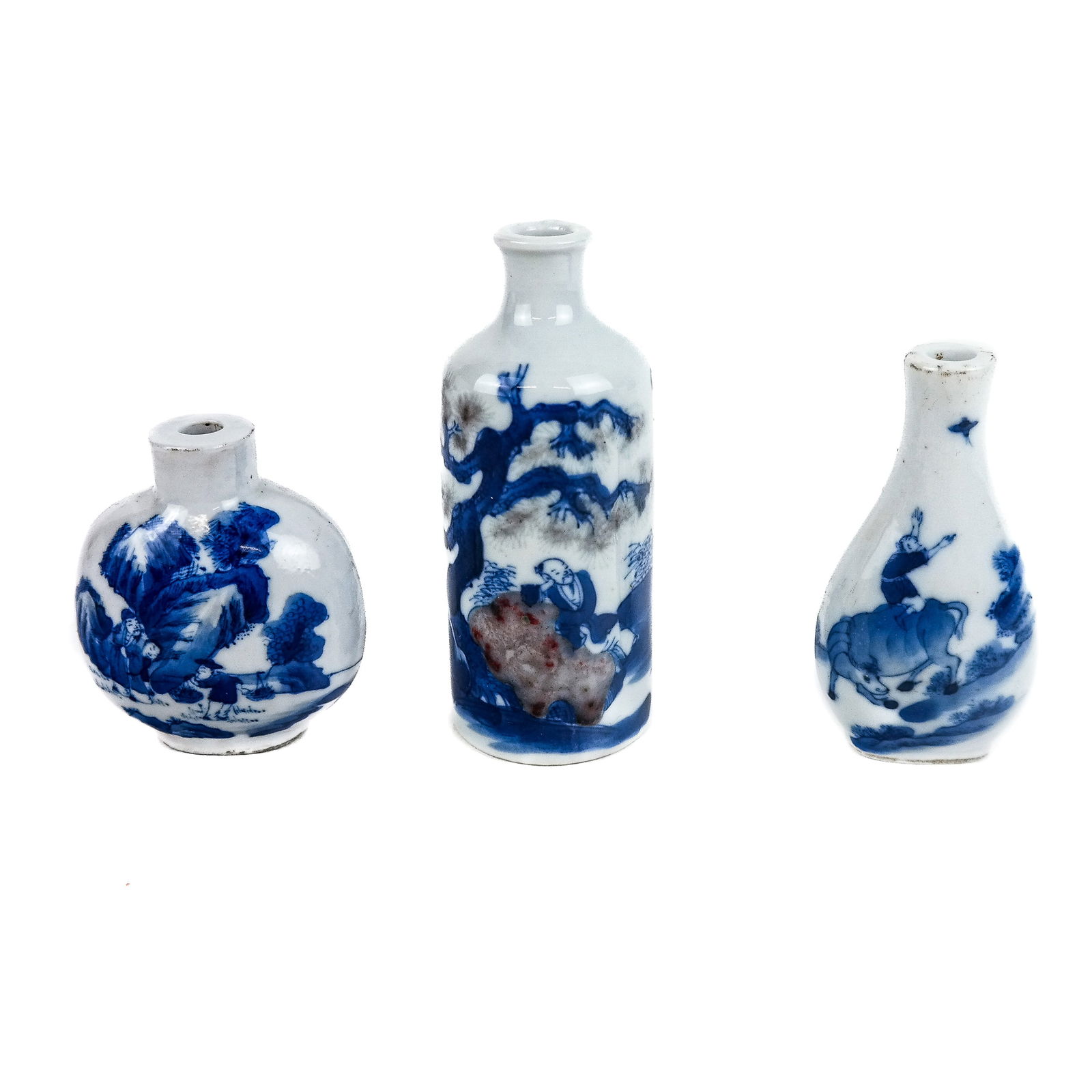 Three Chinese Blue & White Snuff Bottles (1 of 8)